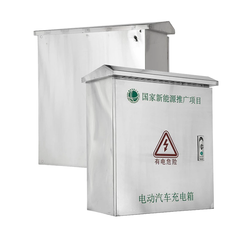 Caixa de carregamento para veículos elétricos em aço inoxidável para várias unidades.