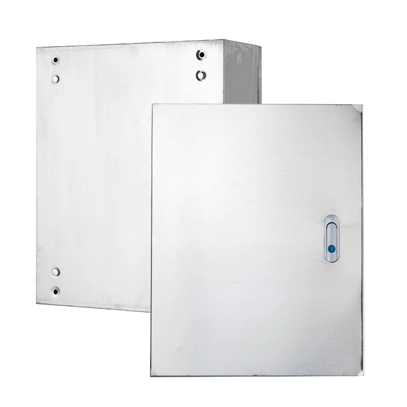 Caixa elétrica em aço inoxidável para uso externo.