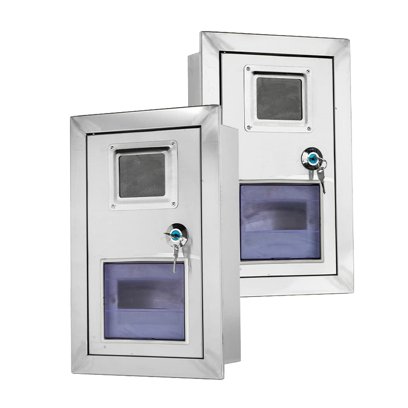 Caixa de medidor embutida na parede em aço inoxidável, personalizada.