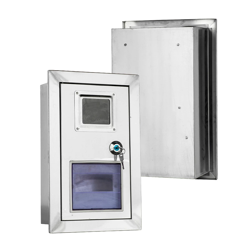 Caixa de embutir em aço inoxidável para medidor e disjuntor.